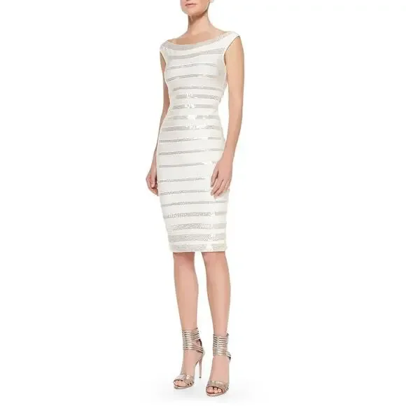 Herve Leger Dresses | Herve Leger Fatima Sequin Striped Knit Dress Small | Color: White | Size: S | Raverz_Nation's Closet